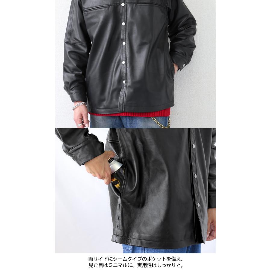 本革 ラムレザー レザーシャツ 長袖 メンズ ユニセックス ブラック L1206 |  | 18