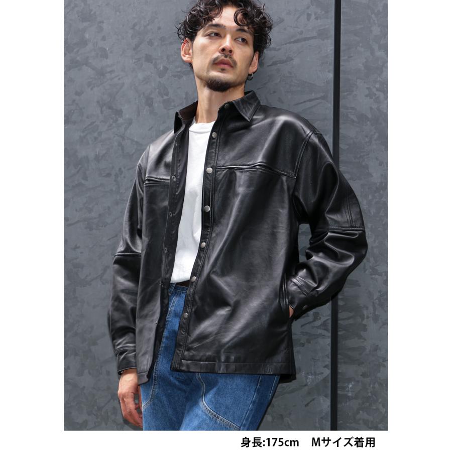 本革 ラムレザー レザーシャツ 長袖 メンズ ユニセックス ブラック L1206 |  | 01