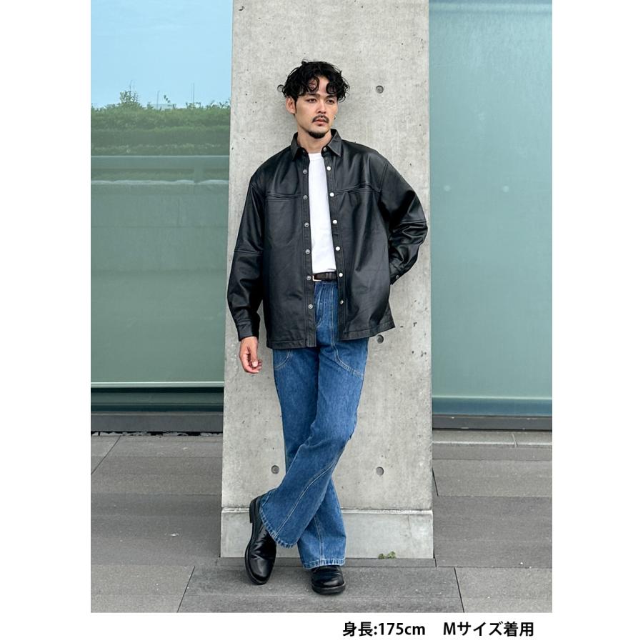 本革 ラムレザー レザーシャツ 長袖 メンズ ユニセックス ブラック L1206 |  | 03