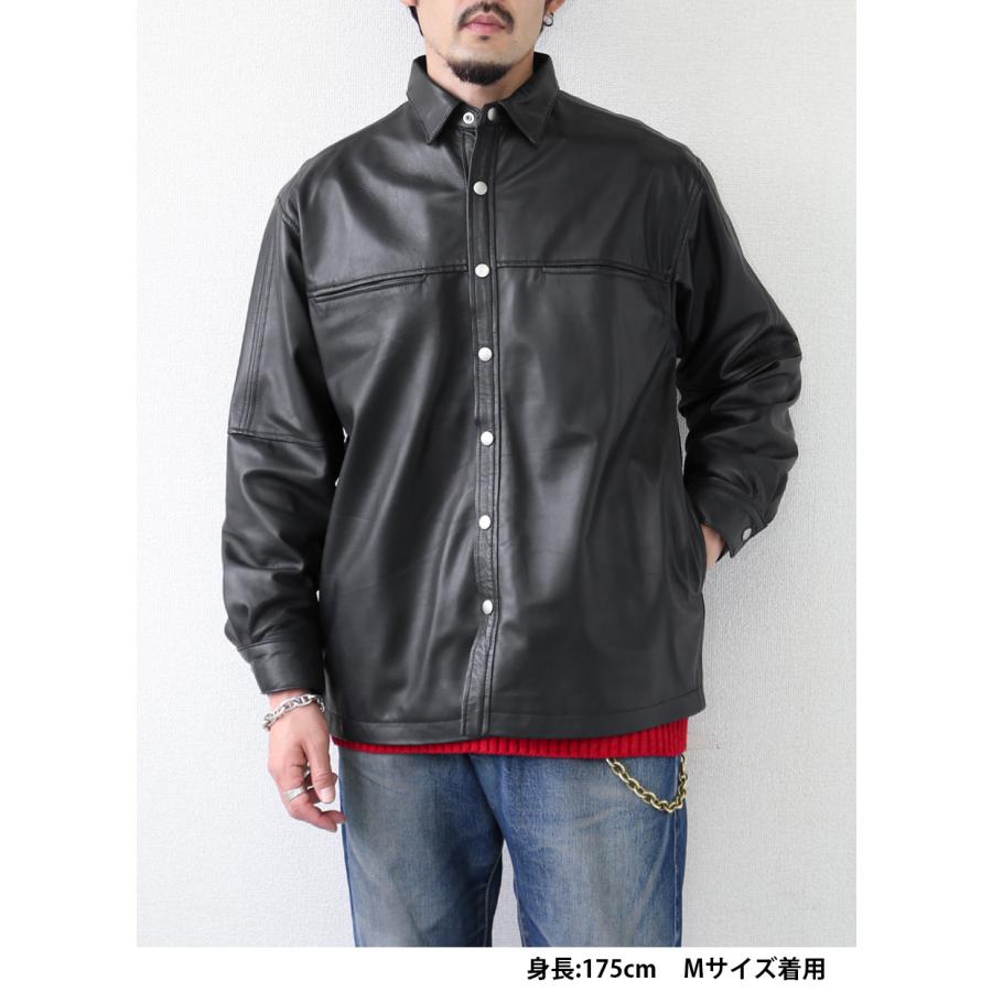 本革 ラムレザー レザーシャツ 長袖 メンズ ユニセックス ブラック L1206 |  | 05