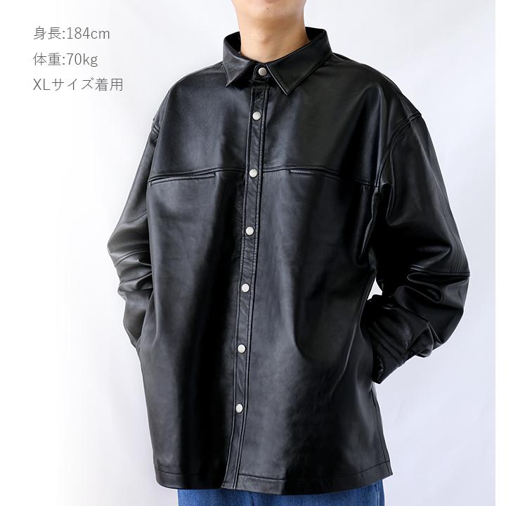 本革 ラムレザー レザーシャツ 長袖 メンズ レディース ユニセックス ブラック L1206 |  | 06
