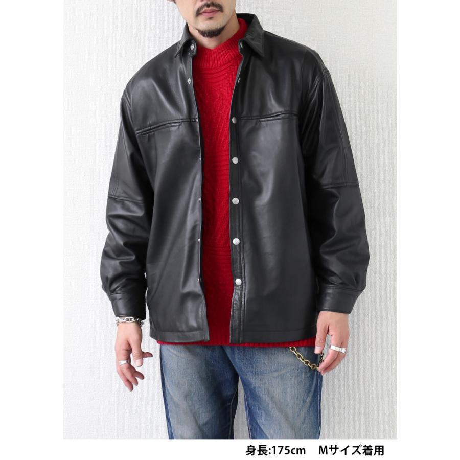 本革 ラムレザー レザーシャツ 長袖 メンズ ユニセックス ブラック L1206 |  | 06