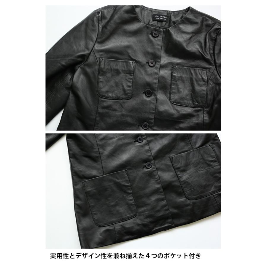 レザージャケット ノーカラージャケット ジャケット 長袖 ポケット レディース ラムレザー 本革 L1225 |  | 10