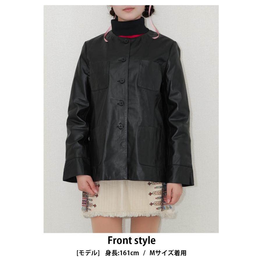 レザージャケット ノーカラージャケット ジャケット 長袖 ポケット レディース ラムレザー 本革 L1225 |  | 12