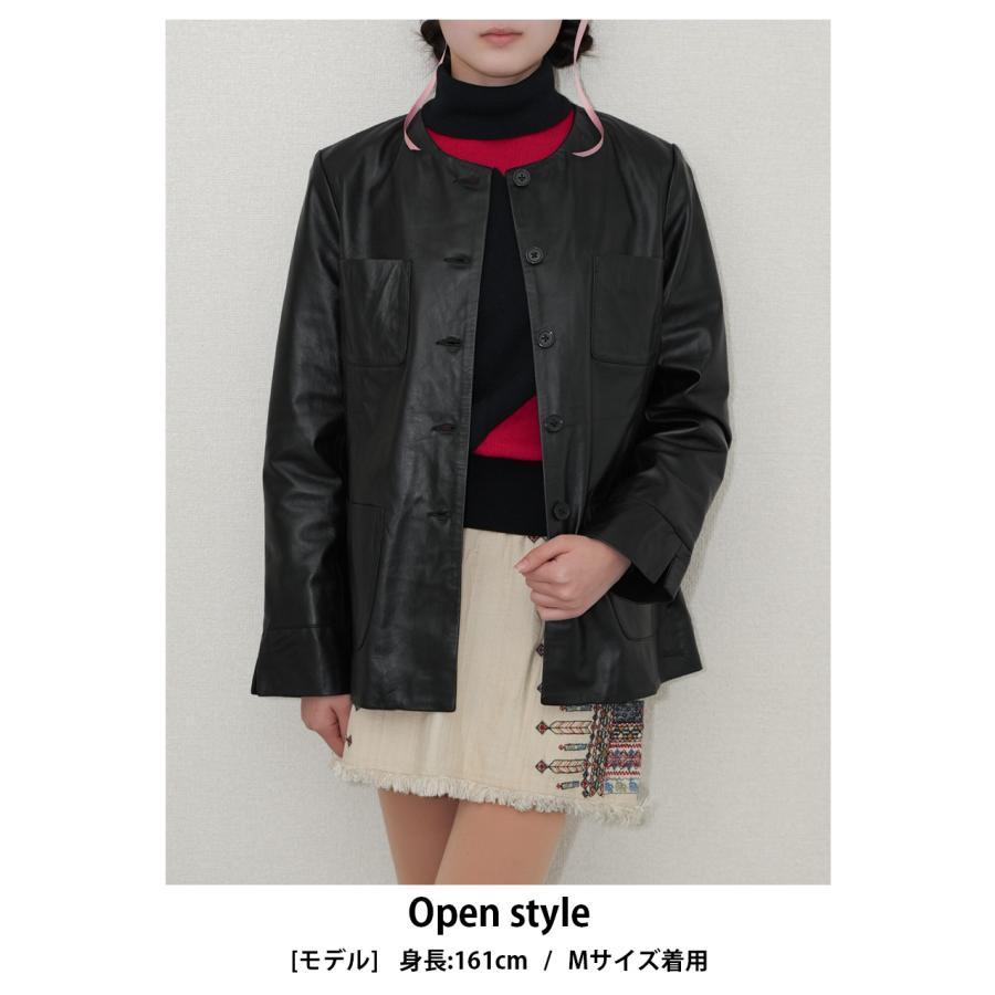 レザージャケット ノーカラージャケット ジャケット 長袖 ポケット レディース ラムレザー 本革 L1225 |  | 13
