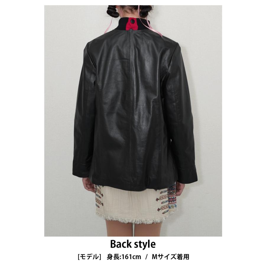レザージャケット ノーカラージャケット ジャケット 長袖 ポケット レディース ラムレザー 本革 L1225 |  | 15
