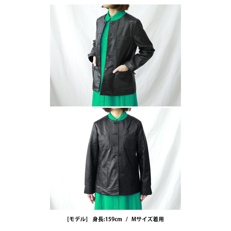 レザージャケット ノーカラージャケット ジャケット 長袖 ポケット レディース ラムレザー 本革 L1225 |  | 16