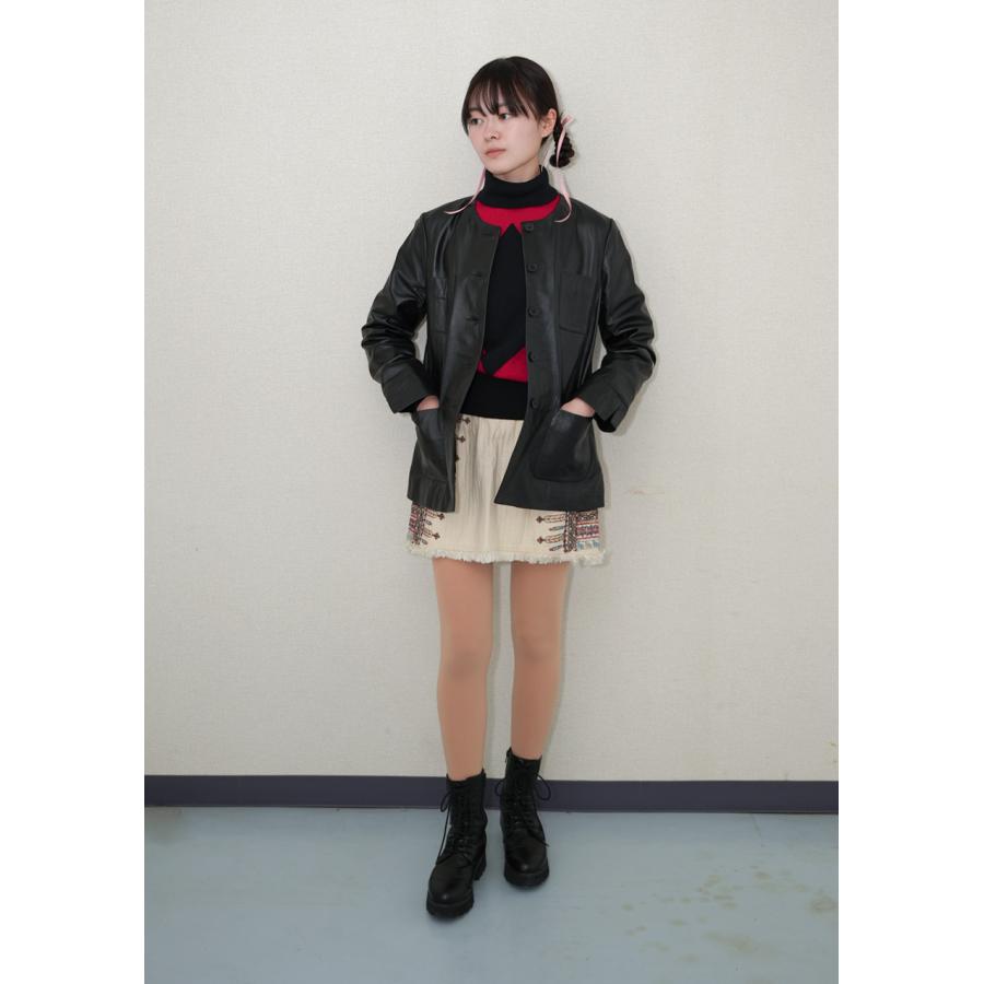 レザージャケット ノーカラージャケット ジャケット 長袖 ポケット レディース ラムレザー 本革 L1225 |  | 01