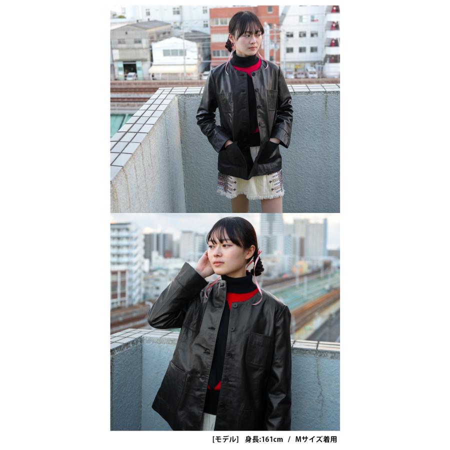 レザージャケット ノーカラージャケット ジャケット 長袖 ポケット レディース ラムレザー 本革 L1225 |  | 06