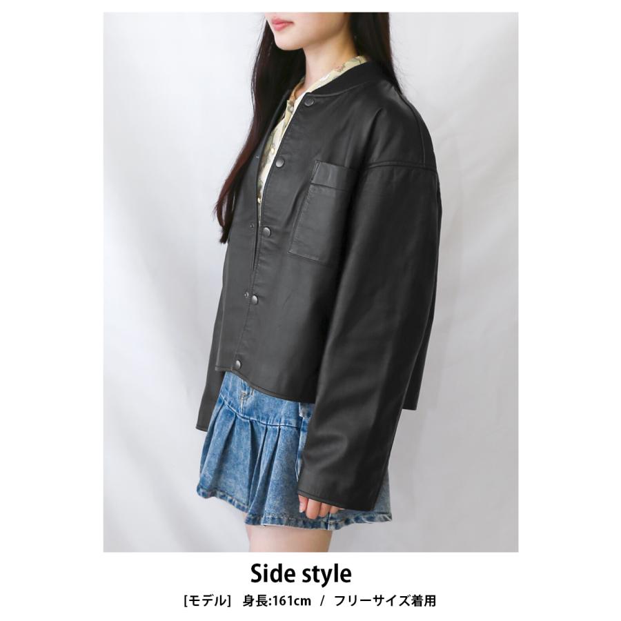 レザージャケット ブルゾン ショート丈 革ジャンアウター レディース 本革 黒 ブラック L1241 |  | 12
