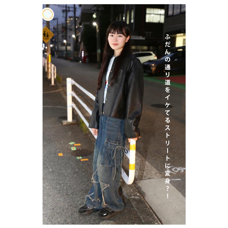 レザージャケット ブルゾン ショート丈 革ジャンアウター レディース 本革 黒 ブラック L1241 |  | 03