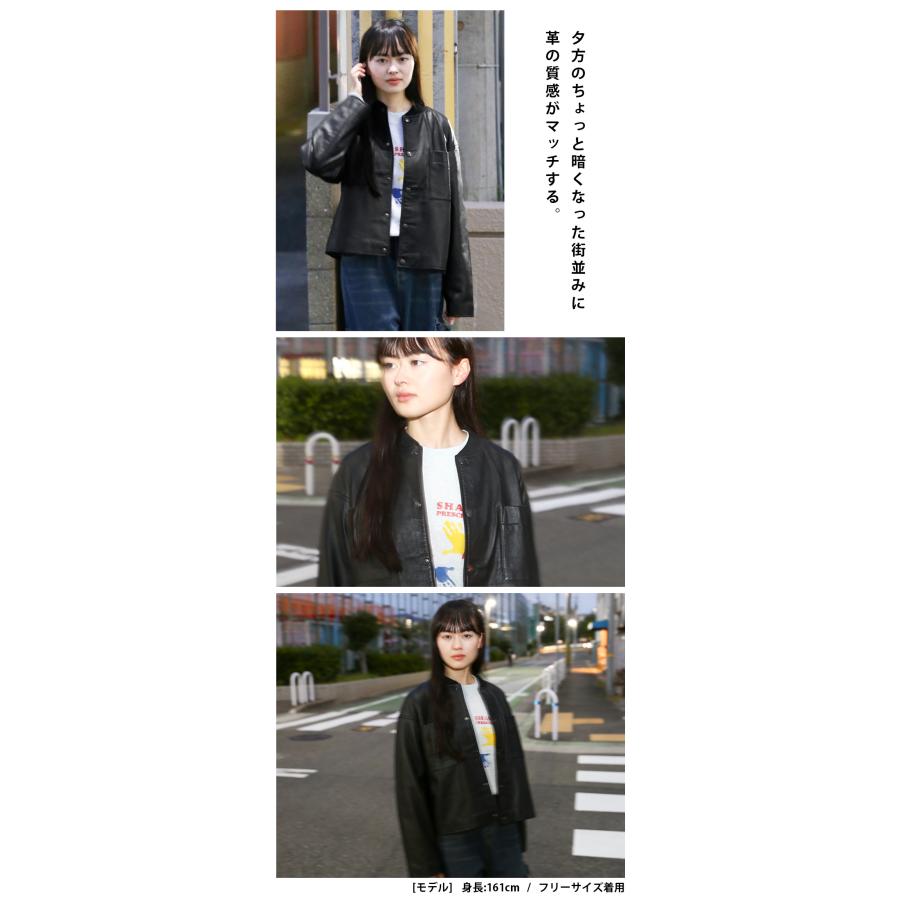 レザージャケット ブルゾン ショート丈 革ジャンアウター レディース 本革 黒 ブラック L1241 |  | 04