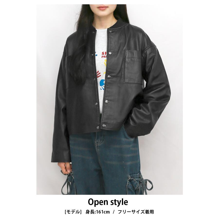 レザージャケット ブルゾン ショート丈 革ジャンアウター レディース 本革 黒 ブラック L1241 |  | 09