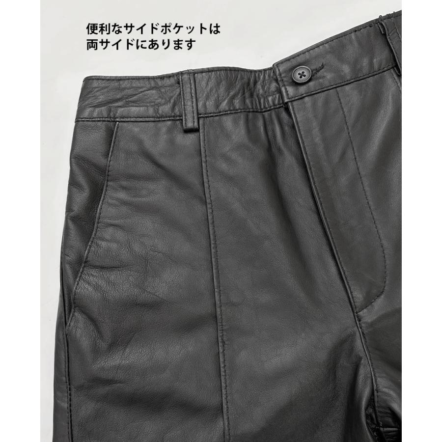 レザーパンツ 革パンツ ボトムス ハーフパンツ ハーフ丈 レディース 本革 ラムレザー レザー ブラック L1251 |  | 12