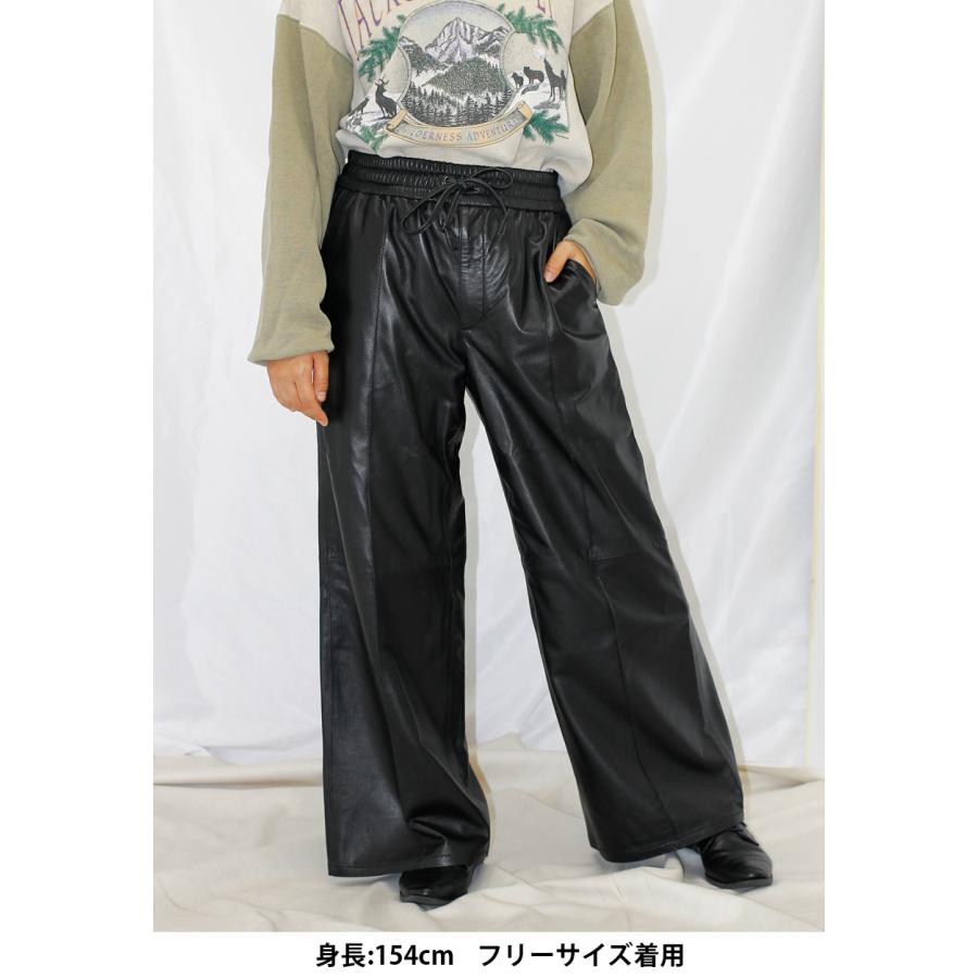 レザーパンツ 革パンツ ボトムス ワイドパンツ レディース 本革 ラムレザー フリーサイズ L1263 |  | 11