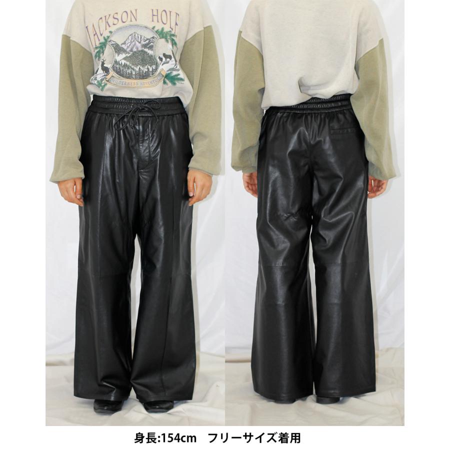 レザーパンツ 革パンツ ボトムス ワイドパンツ レディース 本革