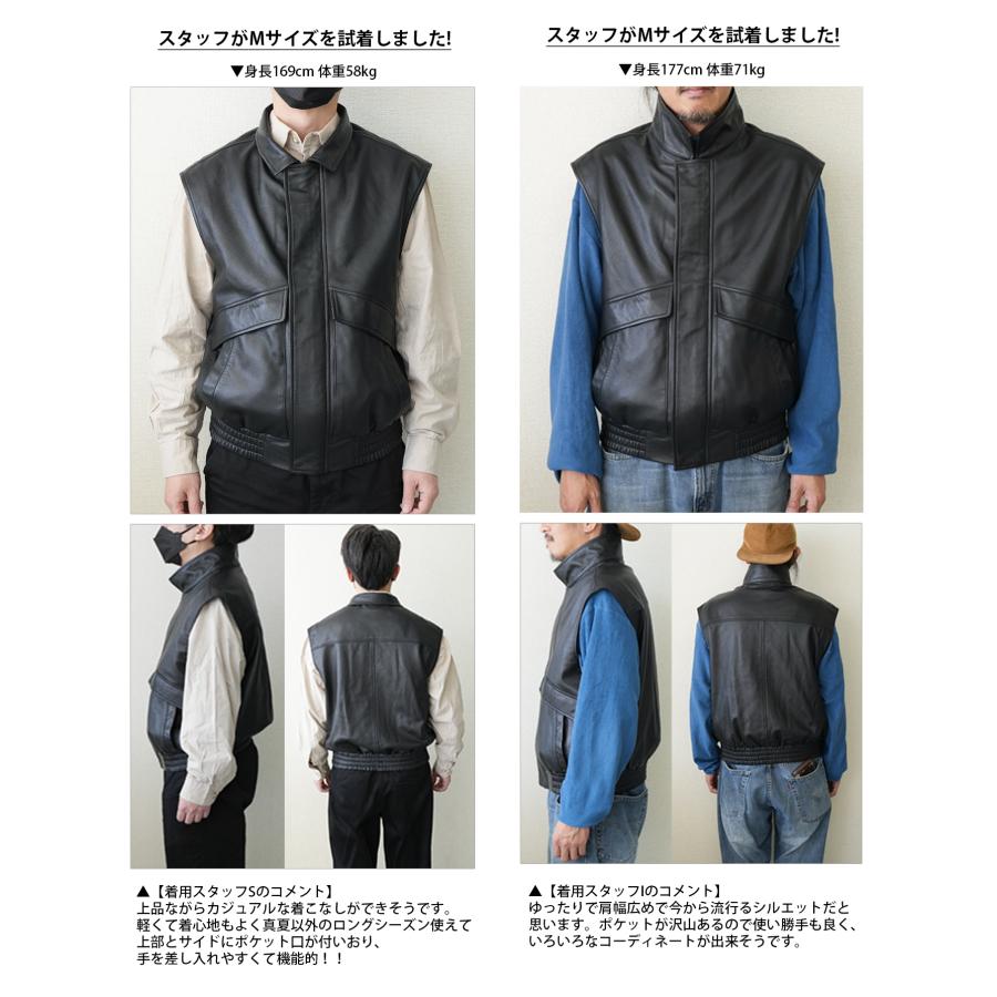 スタンドカラーベスト レザーベスト ジレ メンズ 本革 ラムレザーブラック M-XLサイズ L1265 |  | 17
