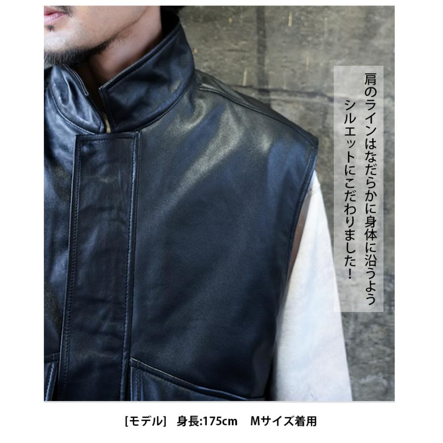 スタンドカラーベスト レザーベスト ジレ メンズ 本革 ラムレザーブラック M-XLサイズ L1265 |  | 03