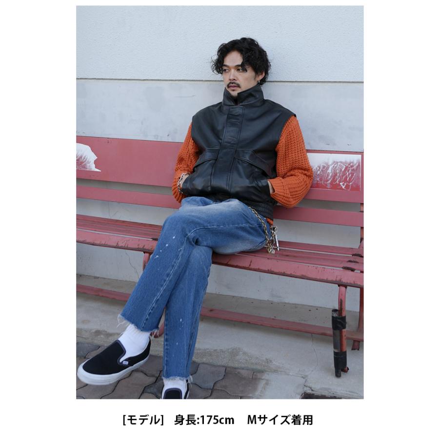 スタンドカラーベスト レザーベスト ジレ メンズ 本革 ラムレザーブラック M-XLサイズ L1265 |  | 04