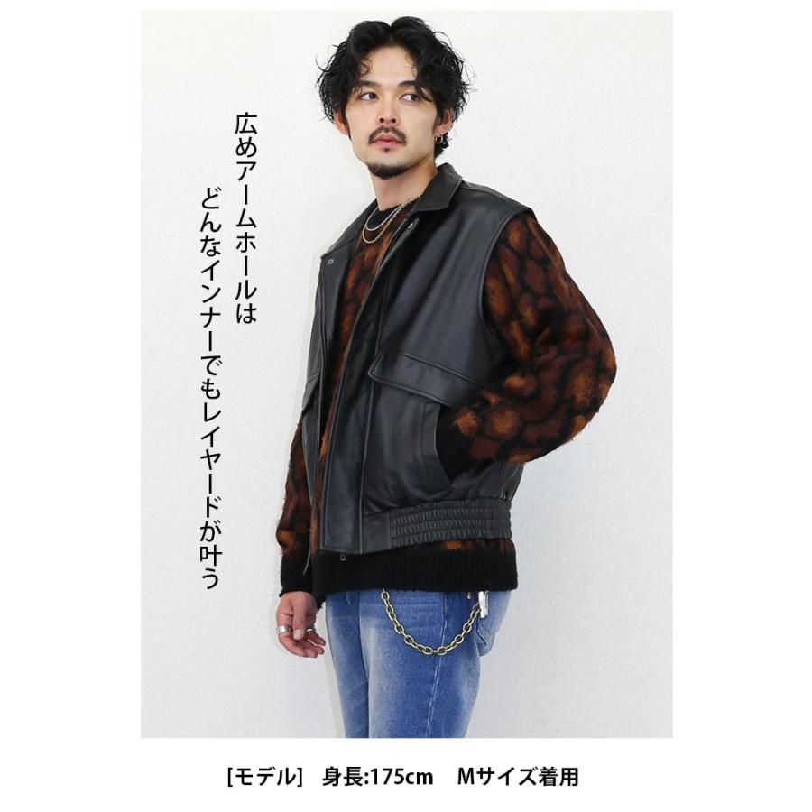 スタンドカラーベスト レザーベスト ジレ メンズ 本革 ラムレザーブラック M-XLサイズ L1265 |  | 05