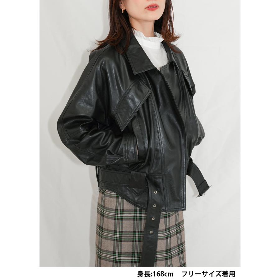 レザージャケット ブルゾン ライダース 革ジャン アウター レディース 本革 ラムレザー ブラック フリーサイズ L1287 |  | 11