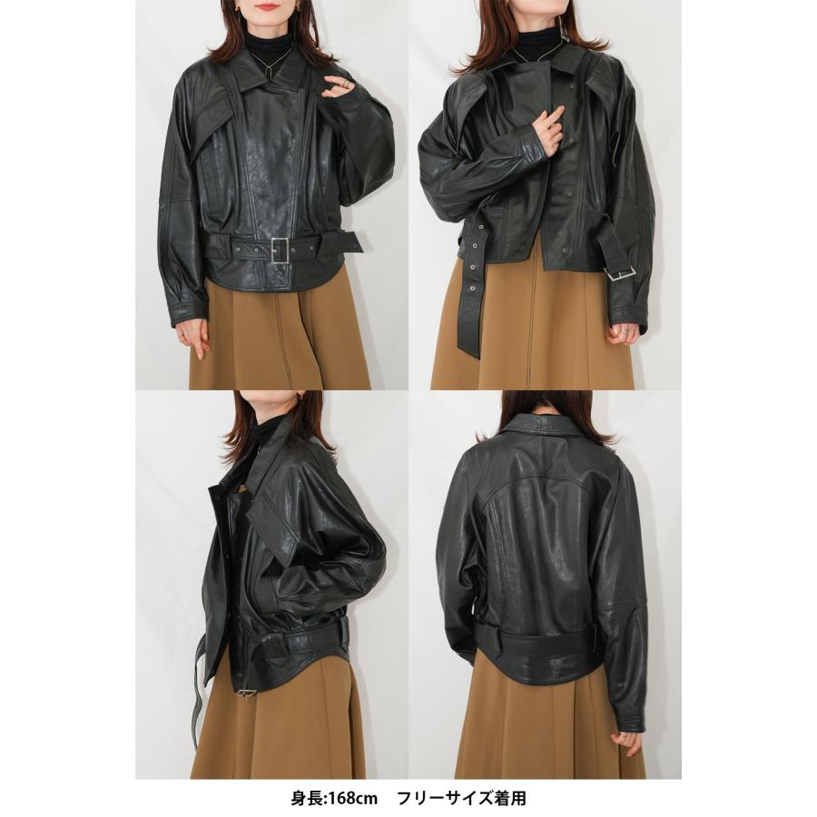 レザージャケット ブルゾン ライダース 革ジャン アウター レディース 本革 ラムレザー ブラック フリーサイズ L1287 |  | 18