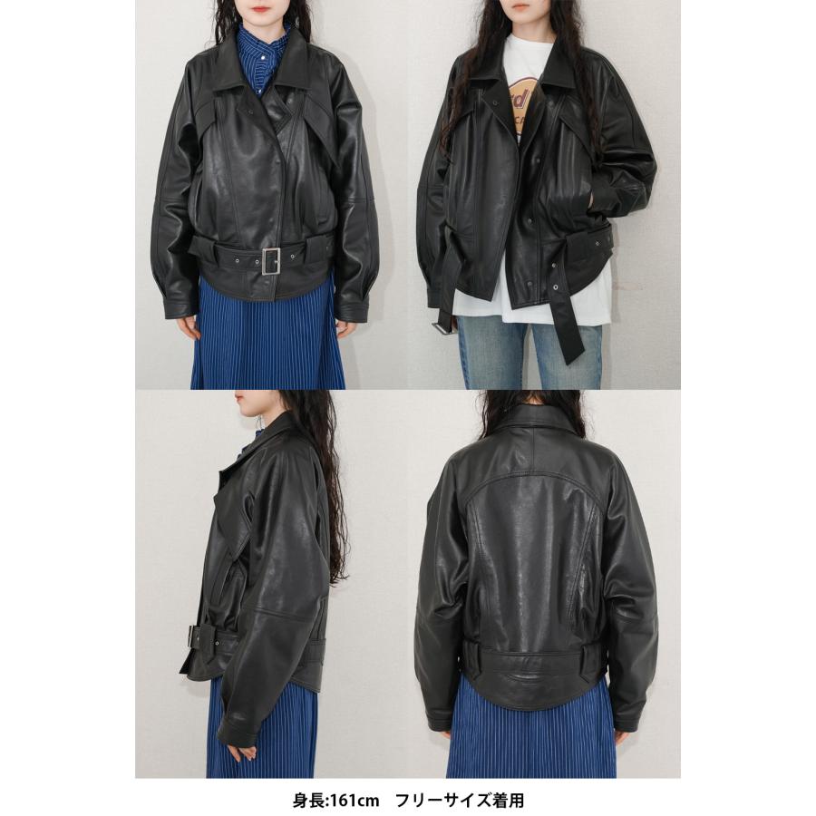 レザージャケット ブルゾン ライダース 革ジャン アウター レディース 本革 ラムレザー ブラック フリーサイズ L1287 |  | 19