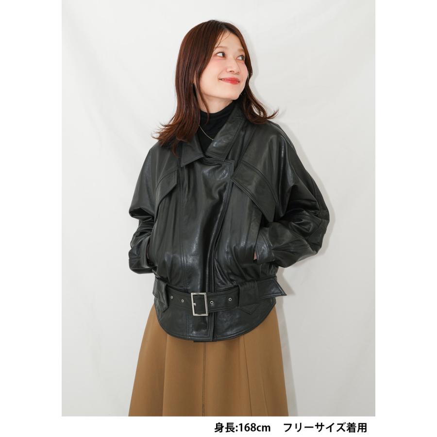 レザージャケット ブルゾン ライダース 革ジャン アウター レディース 本革 ラムレザー ブラック フリーサイズ L1287 |  | 01