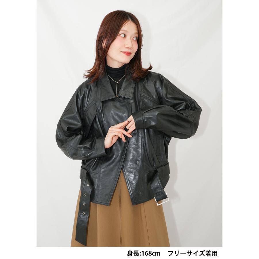 レザージャケット ブルゾン ライダース 革ジャン アウター レディース 本革 ラムレザー ブラック フリーサイズ L1287 |  | 02
