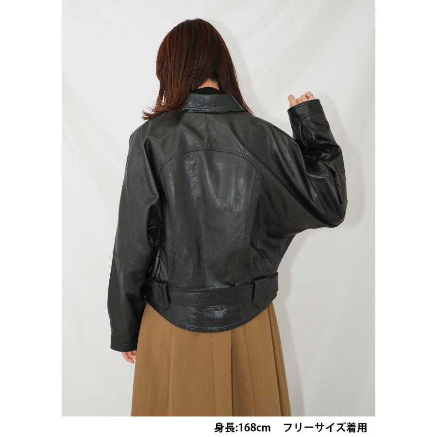 レザージャケット ブルゾン ライダース 革ジャン アウター レディース 本革 ラムレザー ブラック フリーサイズ L1287 |  | 03