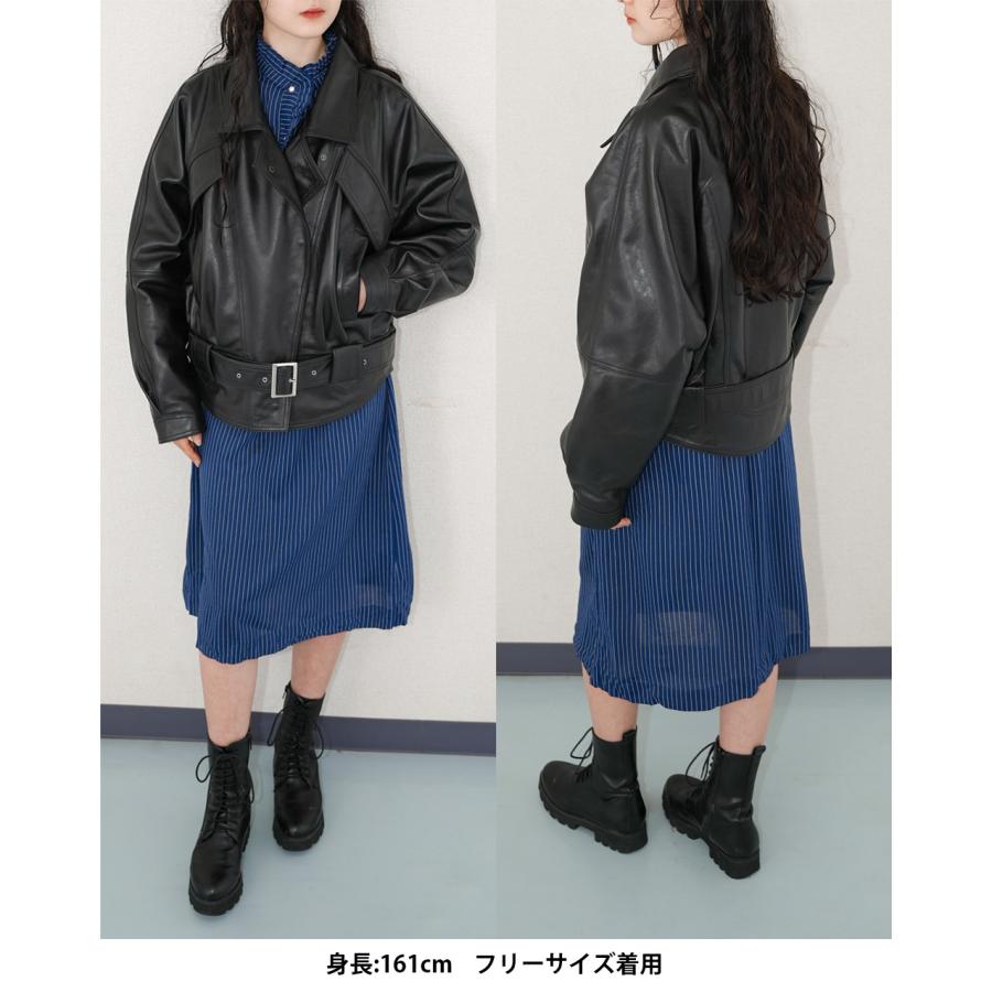 レザージャケット ブルゾン ライダース 革ジャン アウター レディース 本革 ラムレザー ブラック フリーサイズ L1287 |  | 06