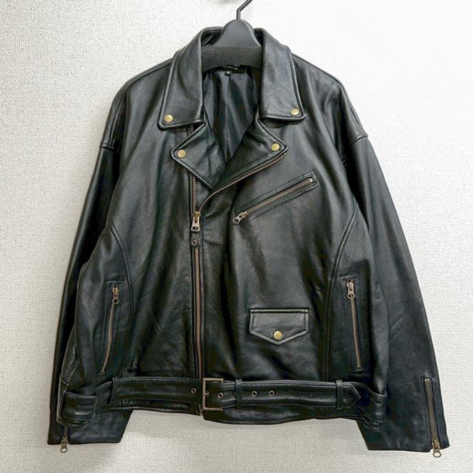 レザージャケット ライダースジャケット ダブル アウター 革ジャン 本革 牛革 カウレザー メンズ ユニセックス ブラック L1290 |  | 01