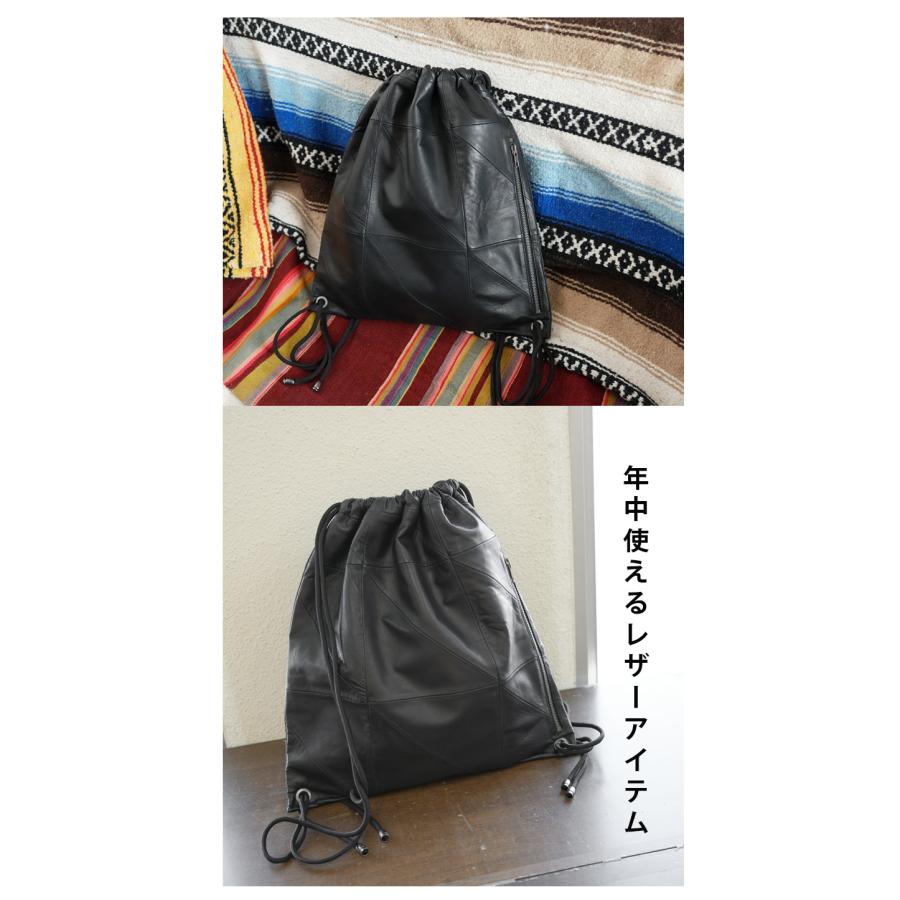本革 ナップサック レザーバッグ 羊革 パッチワーク ブラック 黒 本革 ナップサック レザーバッグ 羊革 パッチワーク ブラック 黒
