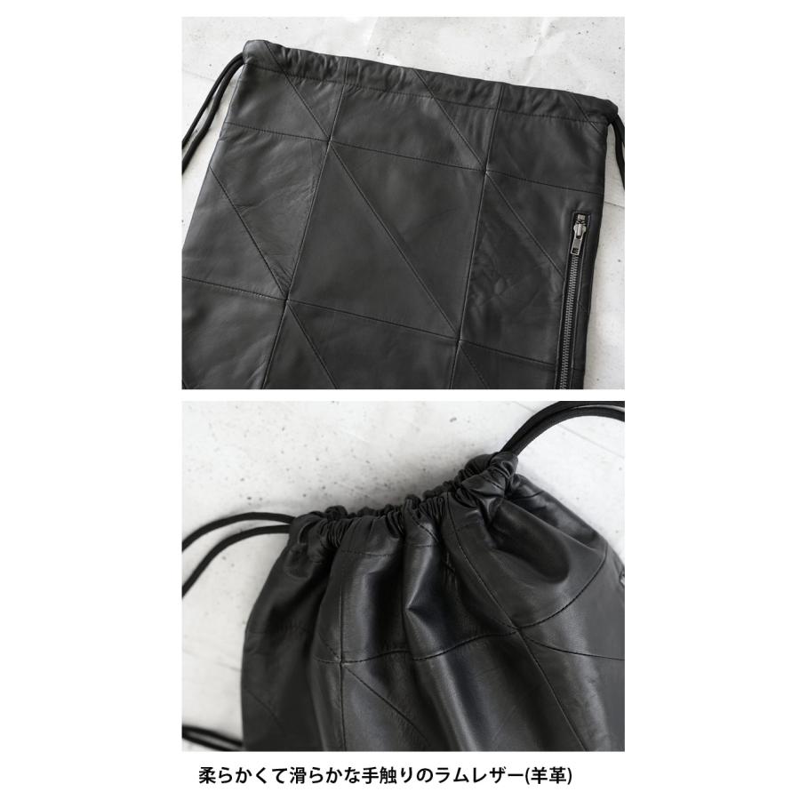 本革 ナップサック レザーバッグ 羊革 パッチワーク ブラック 黒