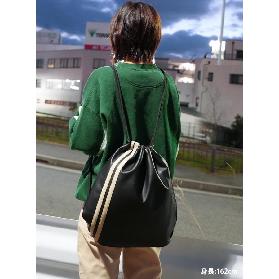 本革 ナップサック レザーバッグ ライン ラムレザー ブラック 黒