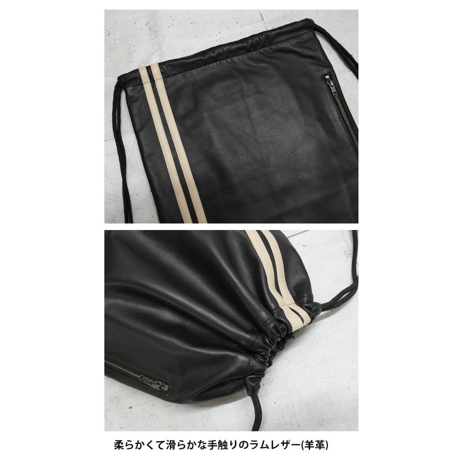本革 ナップサック レザーバッグ ライン ラムレザー ブラック 黒
