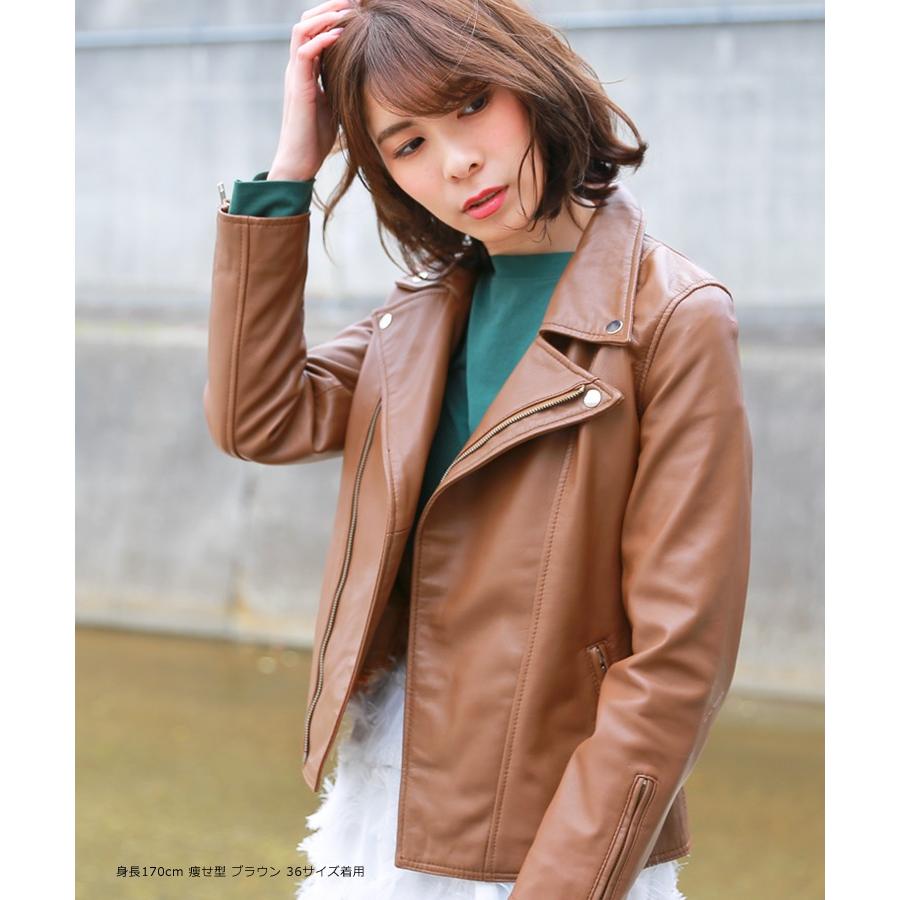 注文生産商品 お届けまで30 90日 レザージャケット レディース ブラウン 本革 ダブル ライダース ジャケット ラムレザー 革ジャン L001 N001brn 神戸パティーナ 通販 Yahoo ショッピング