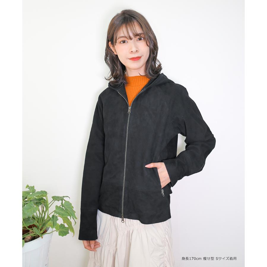 レザージャケット パーカー 革ジャン 本革 スエード レディース ユニ 