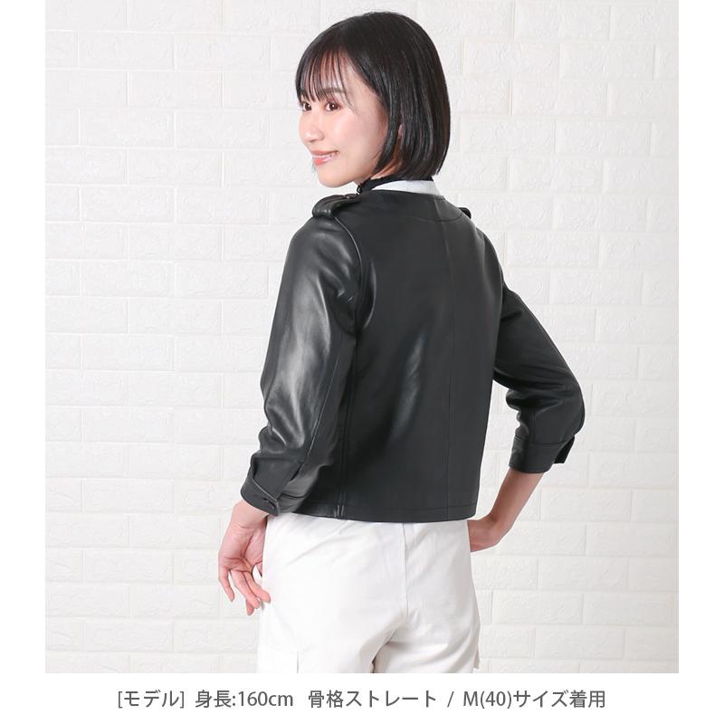 レザージャケット  ノーカラー 七分袖 革ジャン レディース 秋 本革 羊革 ラムレザー L1031 |  | 10