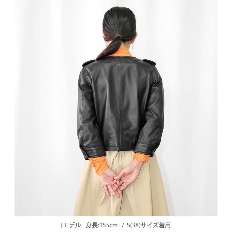 レザージャケット  ノーカラー 七分袖 革ジャン レディース 秋 本革 羊革 ラムレザー L1031 |  | 05