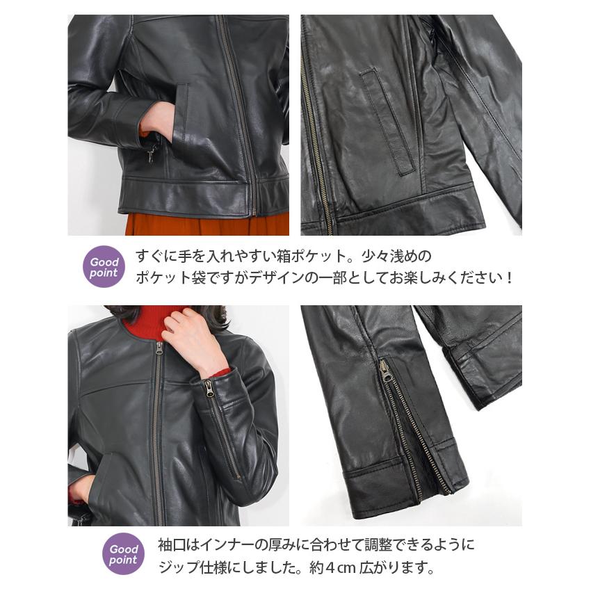 レザージャケット ノーカラー 革ジャン レディース 本革 羊革 レザージャケット ノーカラー 革ジャン レディース 本革 羊革