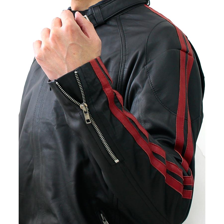 レザージャケット シングルライダース サイドライン メンズ 革