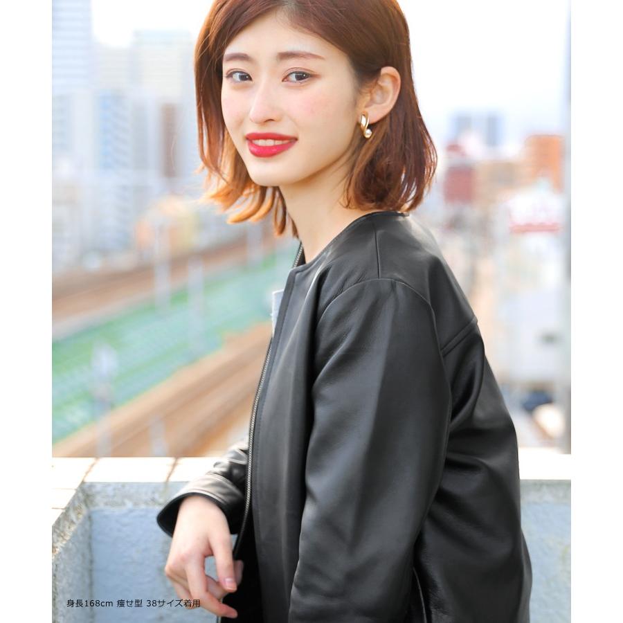 本革 ラムレザー ノーカラー 襟なし ジャケット レディース ブラック レザージャケット 革ジャン ふだん着レザー L850 有料ラッピング対応 N850 神戸パティーナ 通販 Yahoo ショッピング