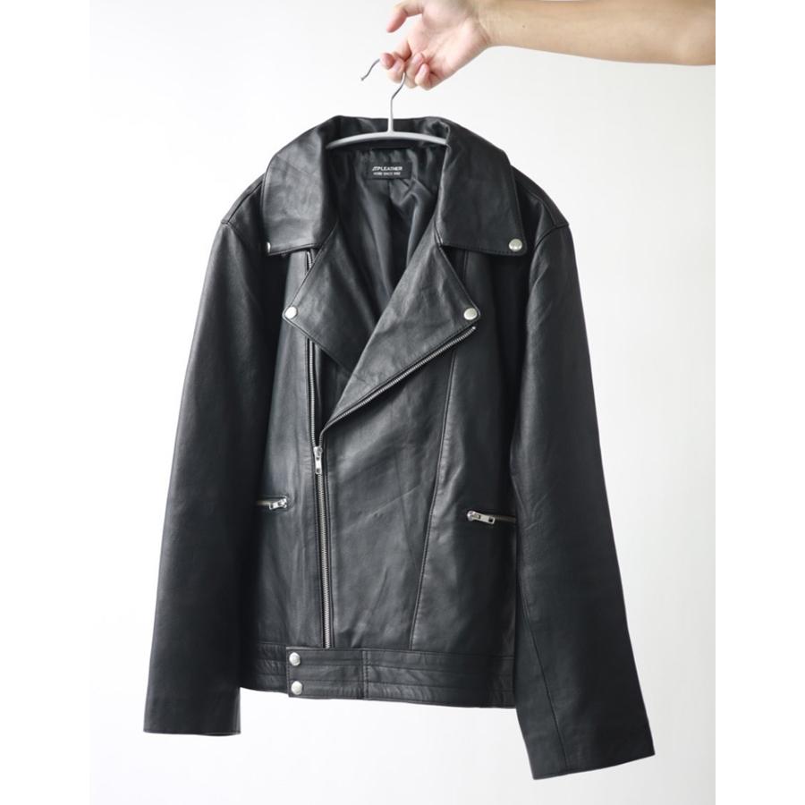 レザー ライダース ジャケット メンズ M 黒 ダブル 本革 ロックFR1593