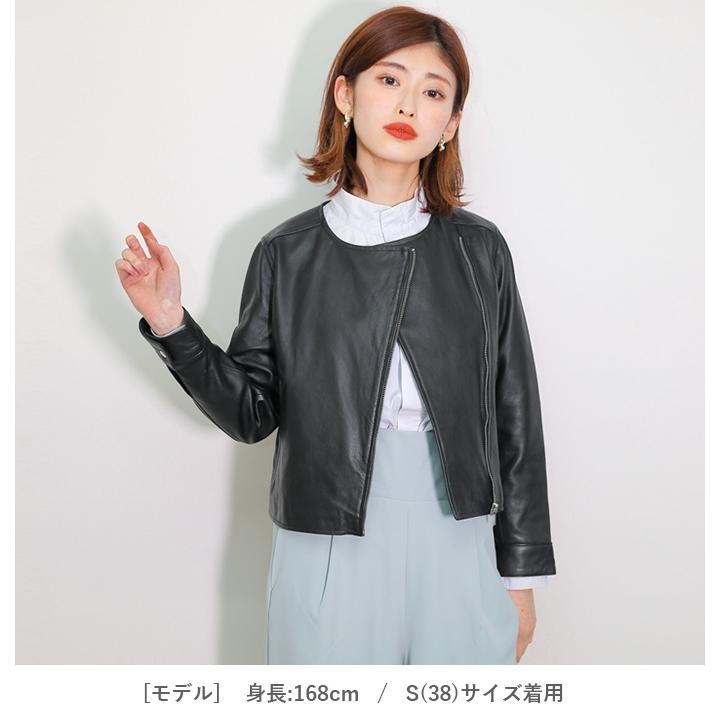 レザージャケット ライダース ノーカラー 革ジャン レディース 秋冬 本