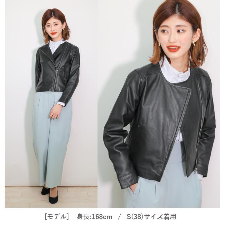 レザージャケット ライダース ノーカラー 革ジャン レディース 秋冬 本