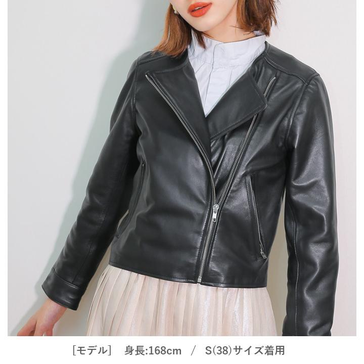レザージャケット ライダース ノーカラー 革ジャン レディース 秋冬 本