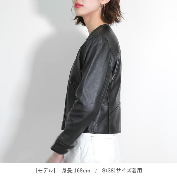 レザージャケット ライダース ノーカラー 革ジャン レディース 秋冬 本