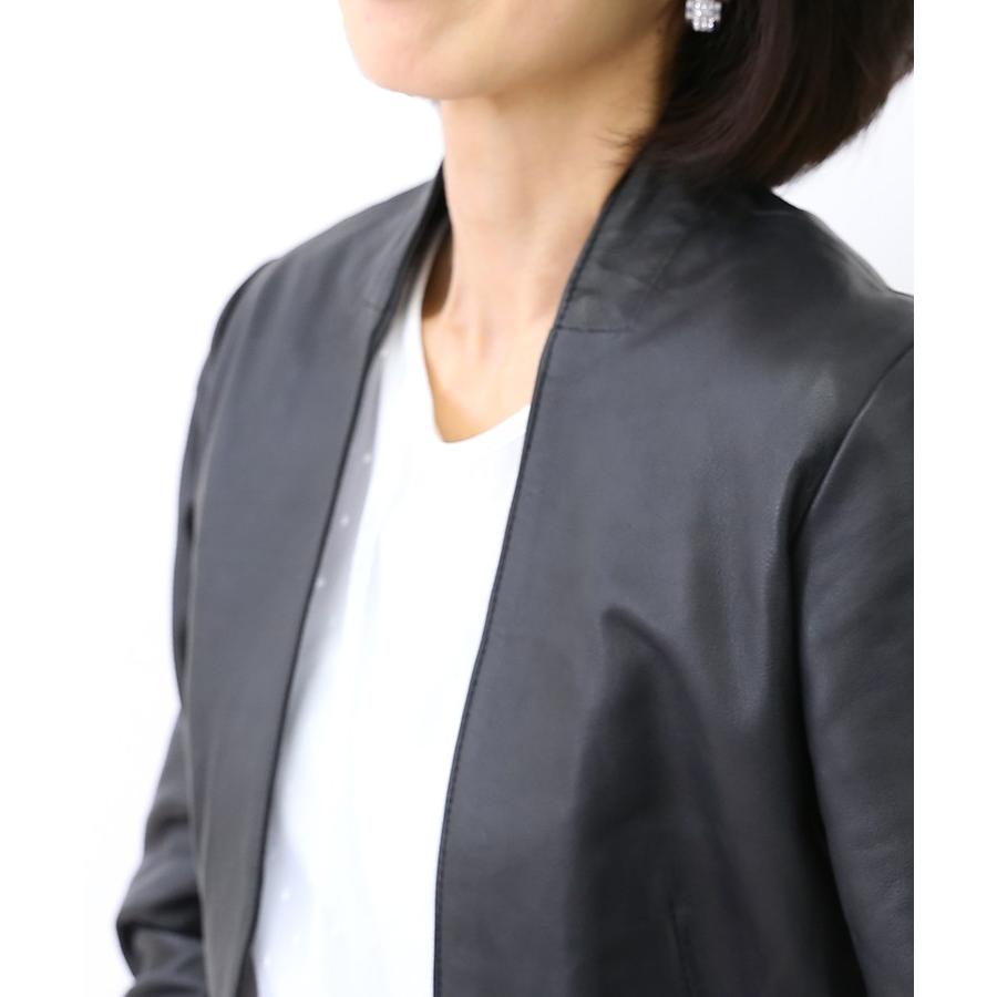 本革 ノーカラー テーラード レザージャケット レディース ブラック 襟なし 革ジャン ラムレザー Dilse L944 N944 神戸パティーナ 通販 Yahoo ショッピング