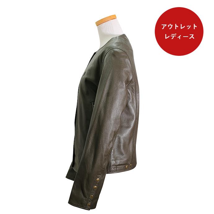 本革 ノーカラージャケット レディース Sサイズ オリーブ アウトレット 訳あり 返品交換不可 OL20 |  | 01